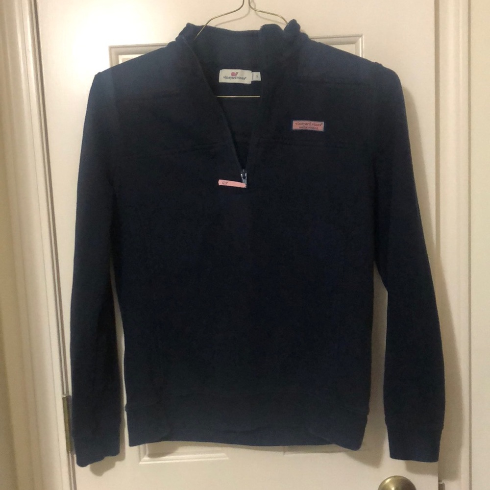 Vineyard Vines Quarter Zip Mock Neck  Long Sleeve Patched Shoulder Shep Shirt
